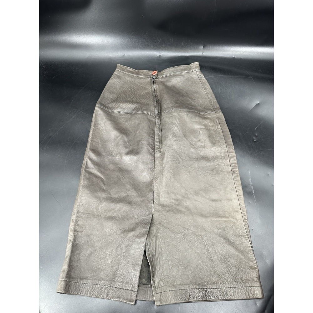 VINTAGE 70s / 80s Maglia Gray LEATHER Midi Skirt, Fully Lined, Sz. 6 - Picture 3 of 11